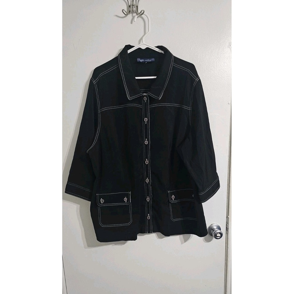 Susan Graver womens Black Contrast  blazer jacket size 3X  button stretch Preppy